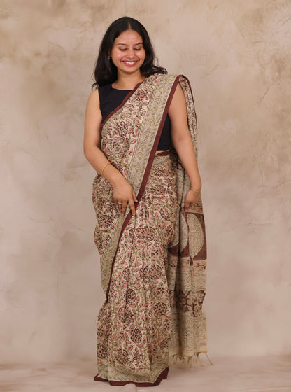 Hand Block Printed Kalamkari Chennur Silk Saree