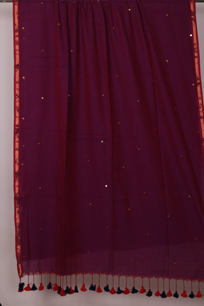 Dual Tone Pure Handwoven Malai Cotton Saree with Sequence Work