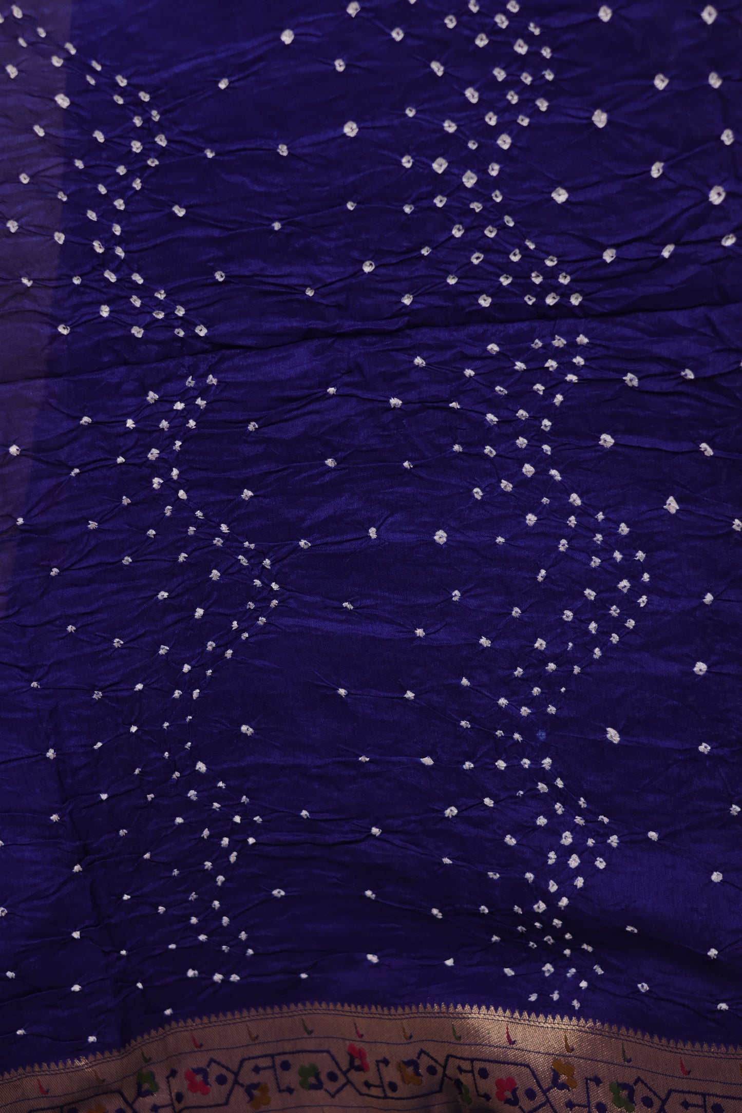 Blue Handcrafted Pattern Bandhani Paithani Dola Silk Saree | Looms & Tassels