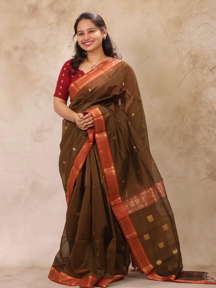 Mehendi Green  Handloom Maheswari Silk Cotton Sarees | Looms & Tassels
