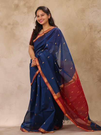 Rama Blue Handloom Maheswari Silk Cotton Sarees | Looms & Tassels
