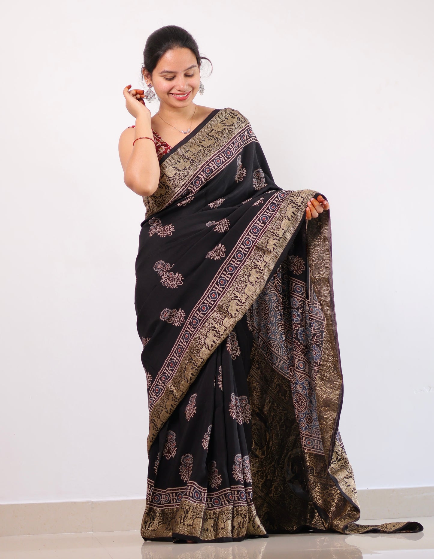 Ajrakh Dola Silk Saree