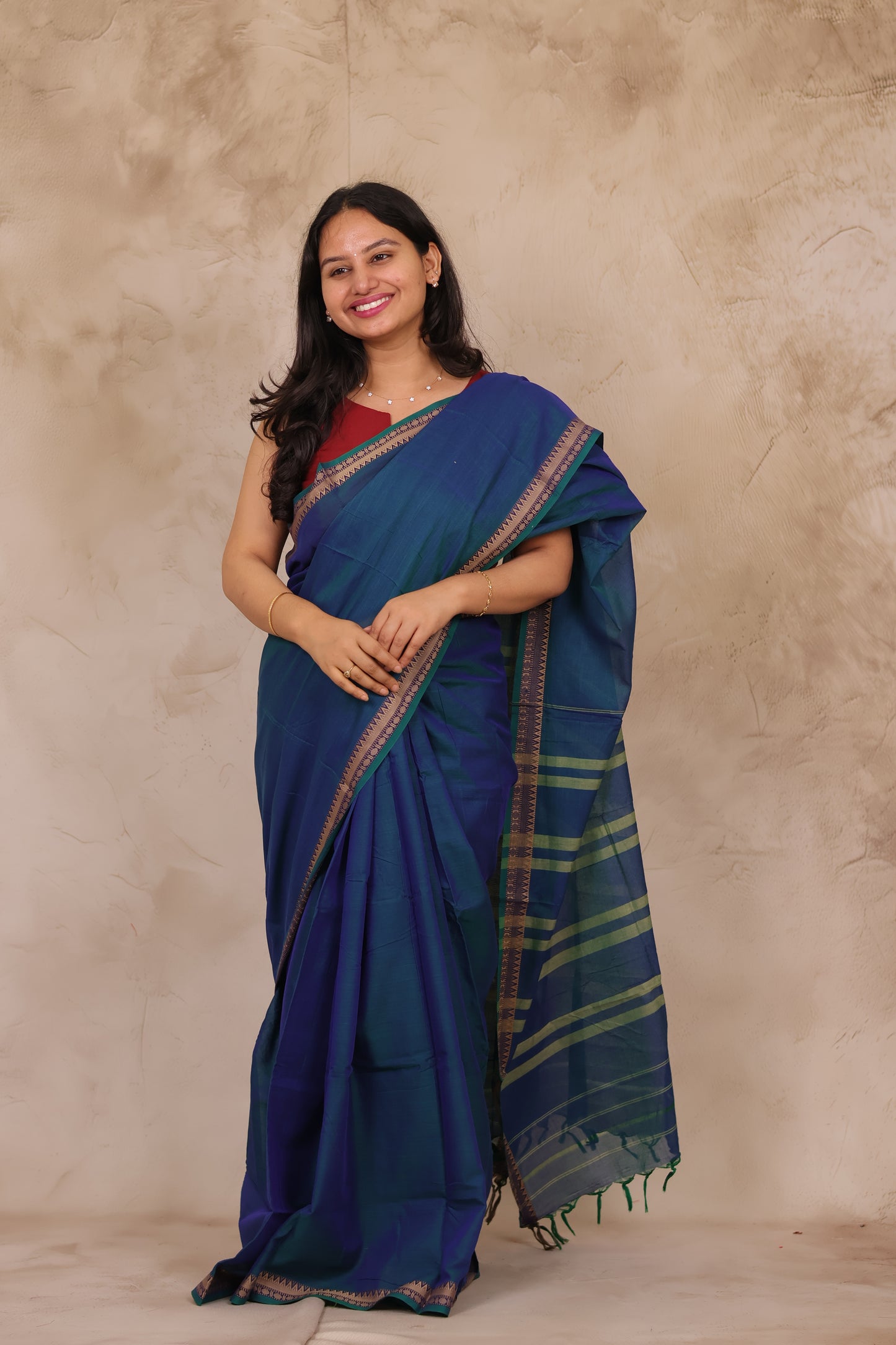 Blue Narayanpet Cotton Saree | Looms & Tassels