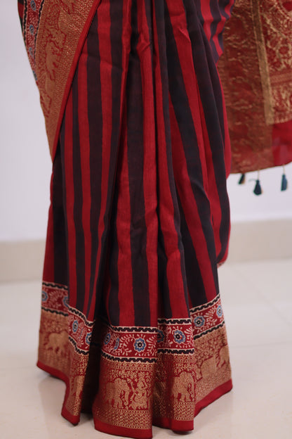 Ajrakh Dola Silk Saree