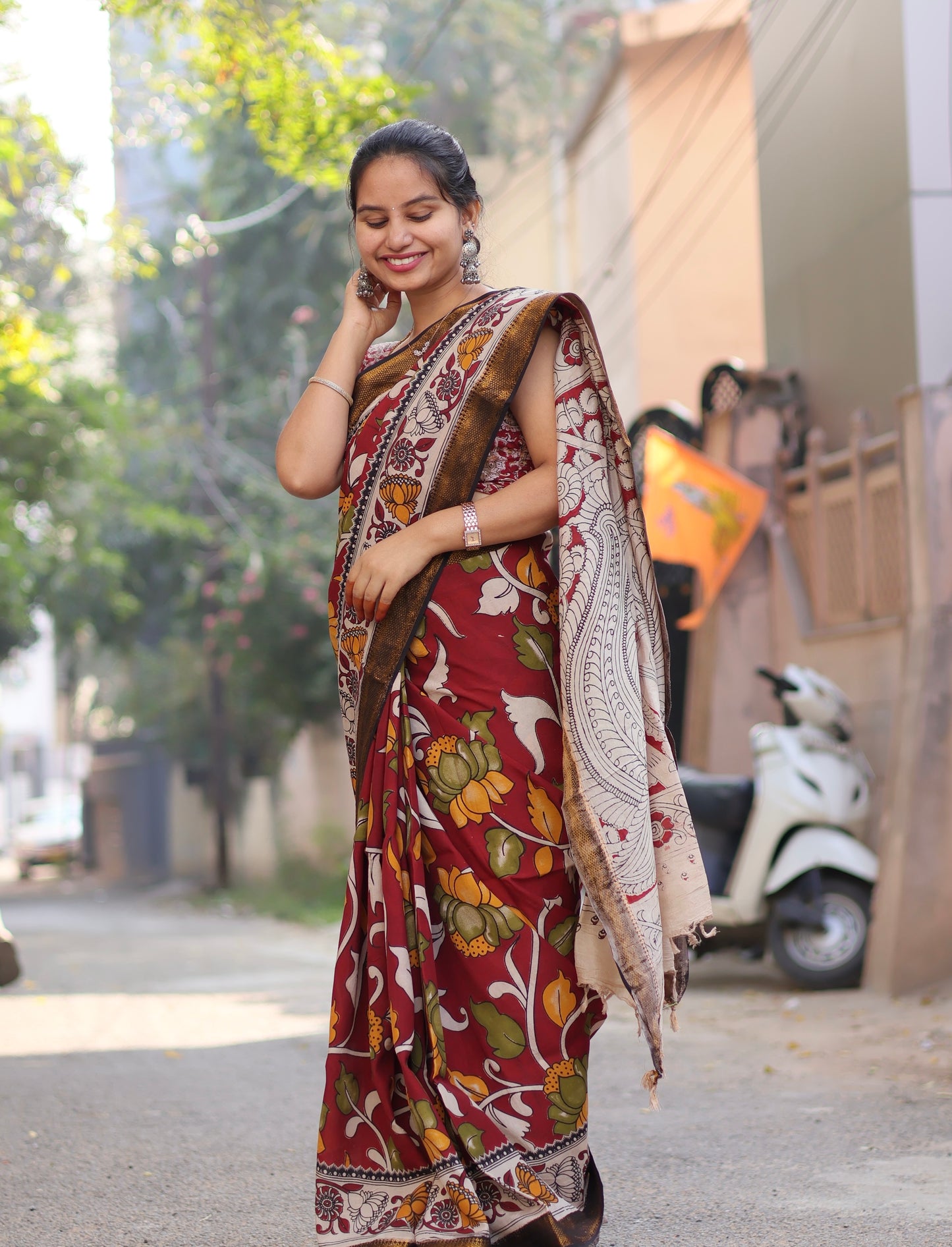 Nizam Border Kalamkari Silk Saree