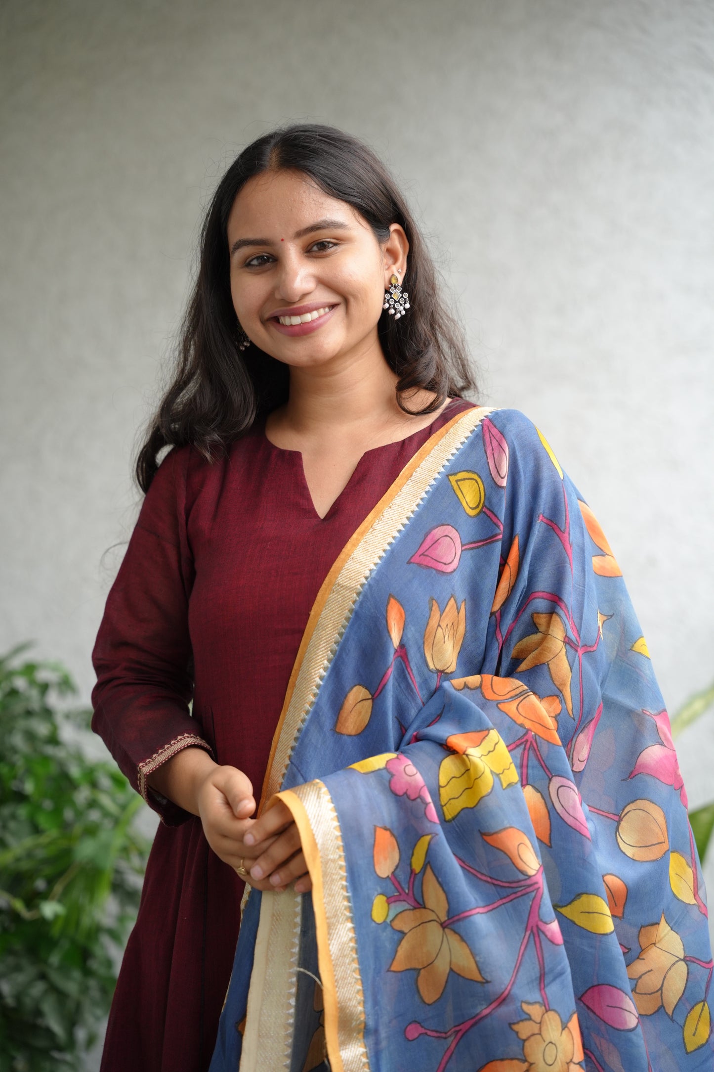 Pen Kalamkari Mangalagiri silk Dupatta
