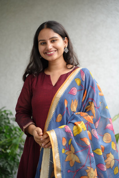 Pen Kalamkari Mangalagiri silk Dupatta