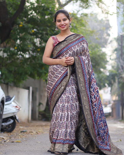 Ajrakh Dola Silk Saree