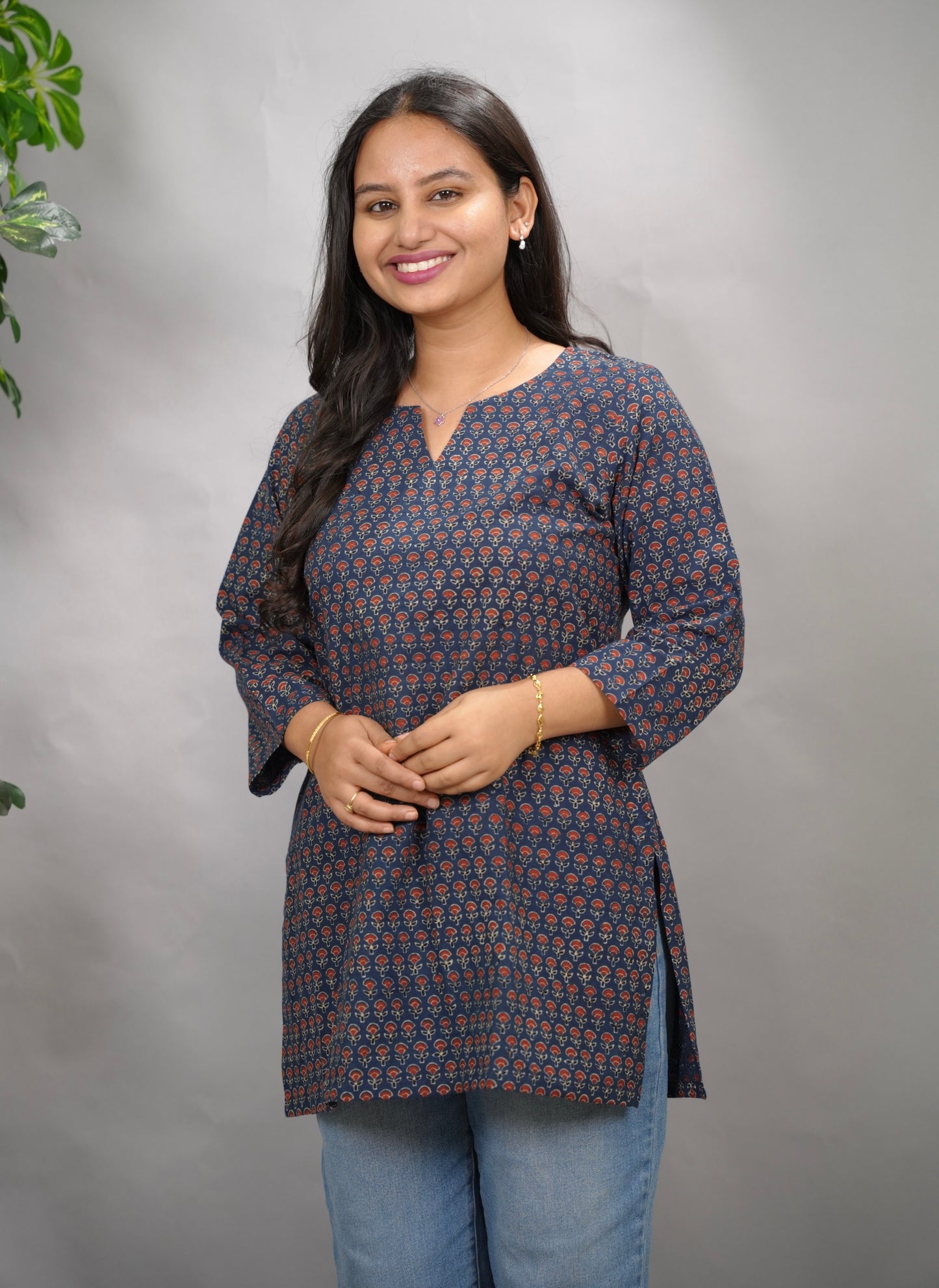 Indigo Ajrakh Hand Block Printed Short Top