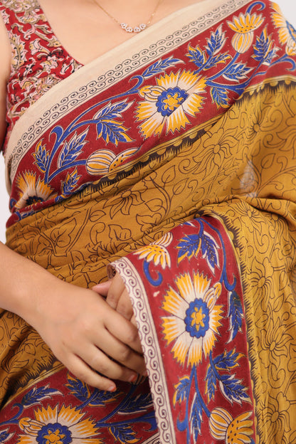 Dyeing Kalamkari Pure Cotton Saree