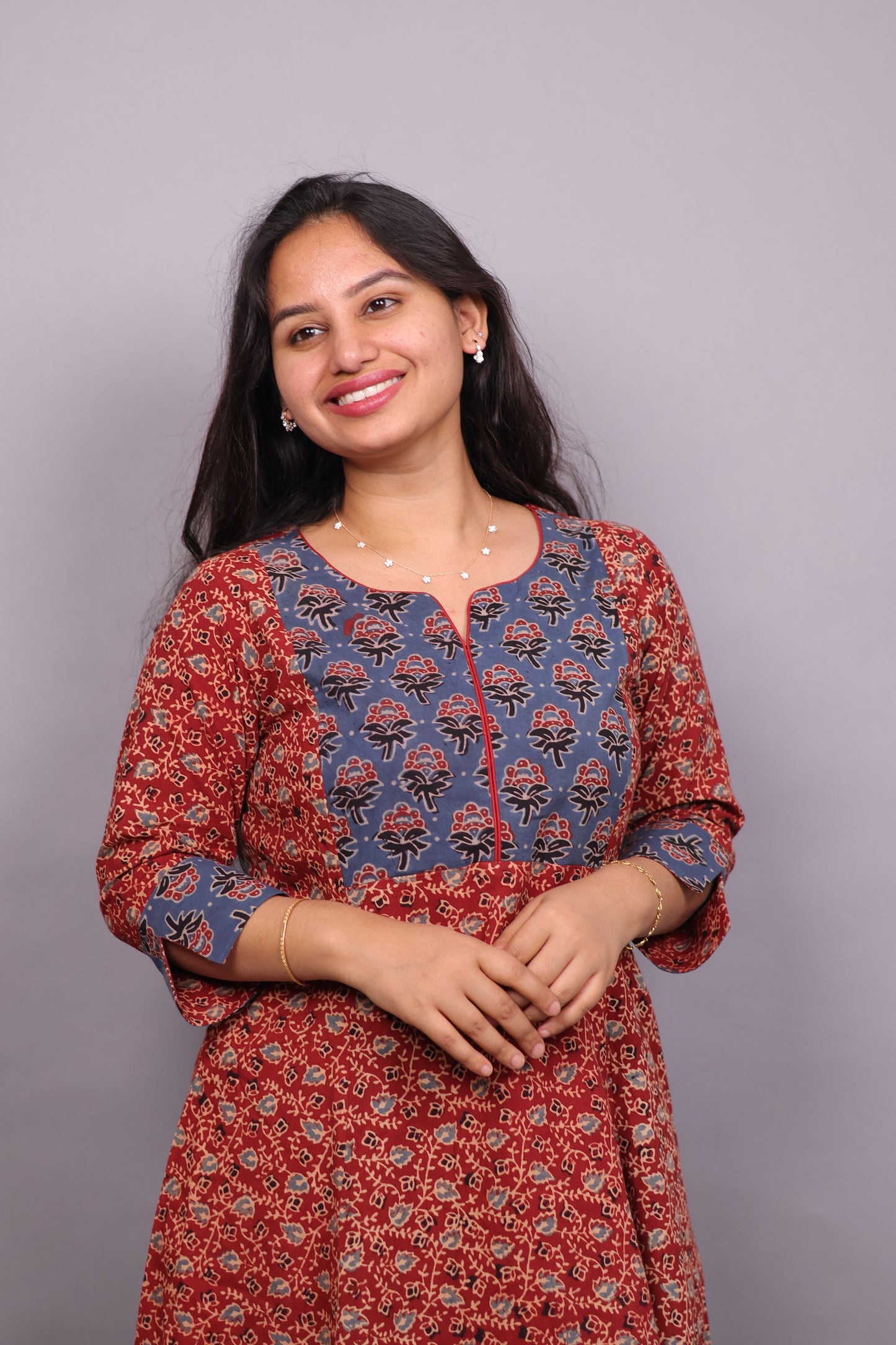 Red & Blue Ajrakh Hand Block printed Aline Kurti