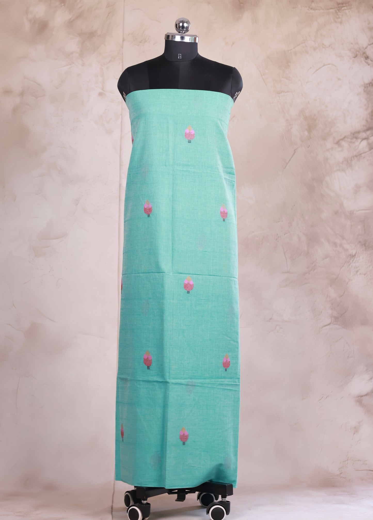 Sea Green Handwoven Jamdhani weaving pure Malai cotton 2 piece suit sets | Looms & Tassels