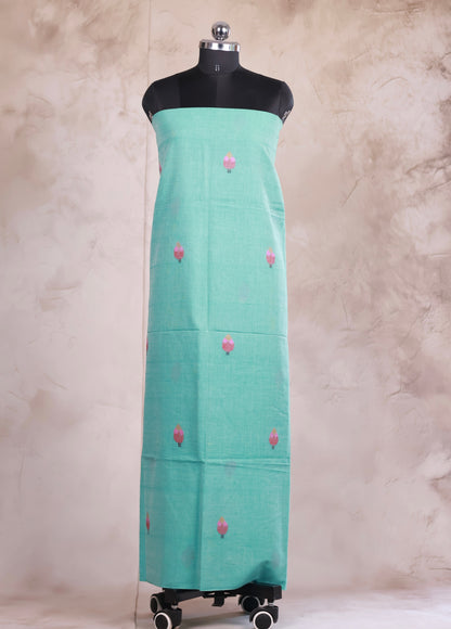 Sea Green Handwoven Jamdhani weaving pure Malai cotton 2 piece suit sets | Looms & Tassels