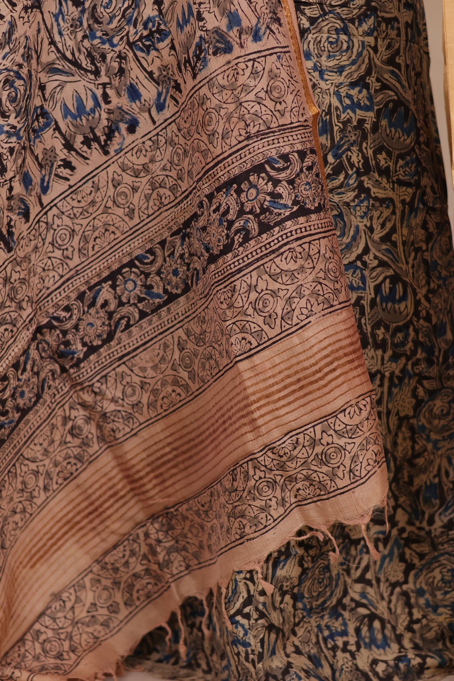 Hand Block Printed Kalamkari Unstitched 3pc Suit Set