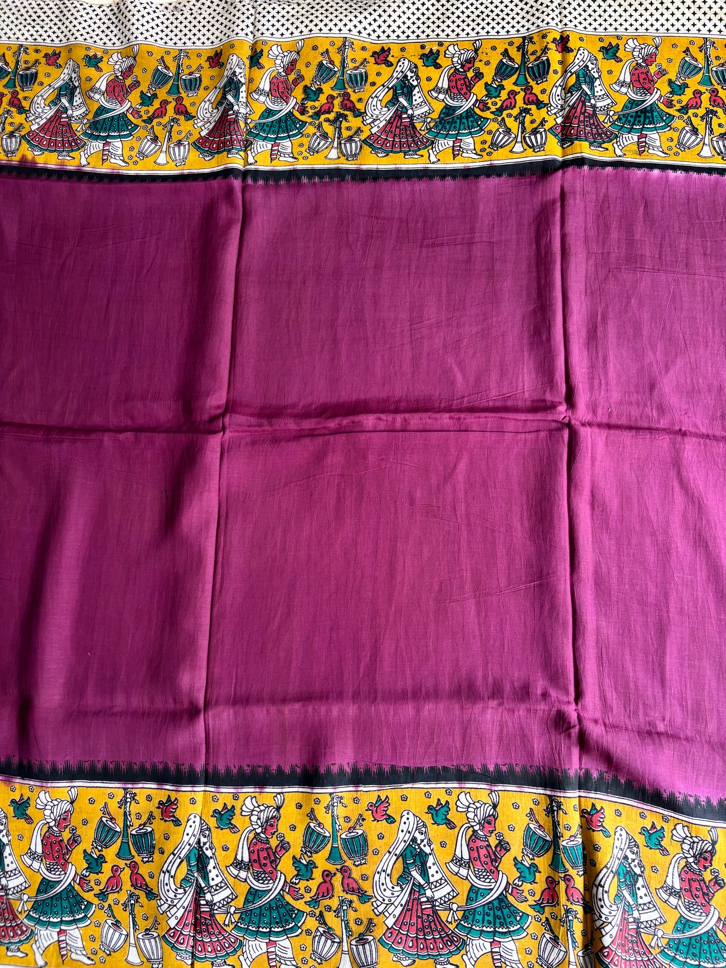 Purple and yellow Kalamkari dyeing premium chennur silk saree