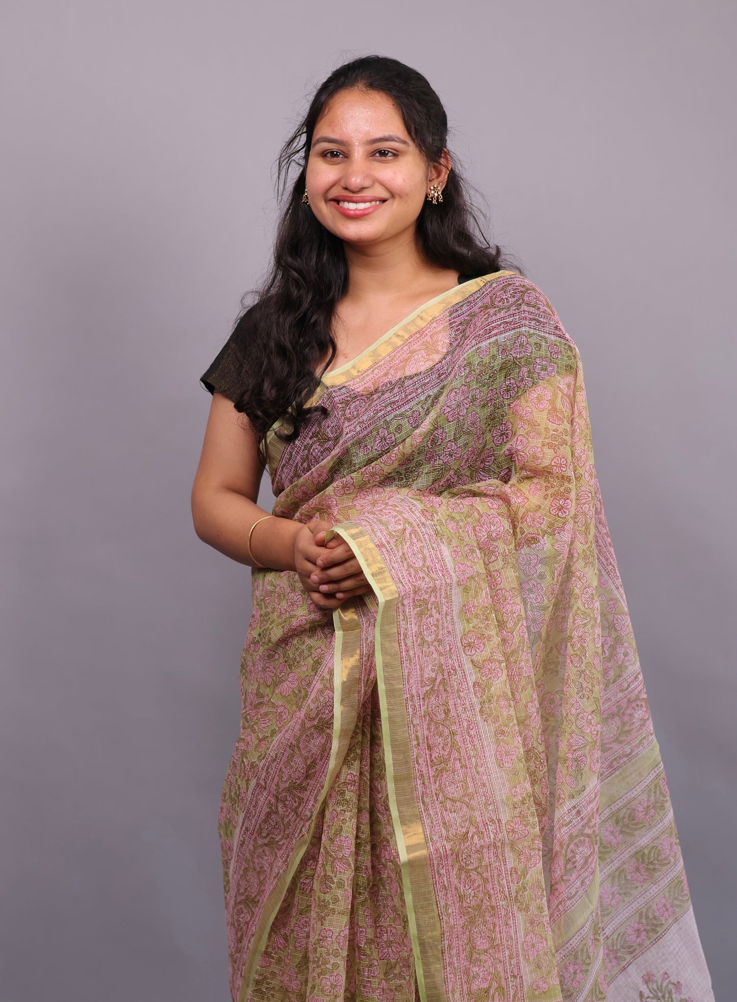 Pure Kota Doria Saree with Bagru Handblock Prints – Cream | Looms