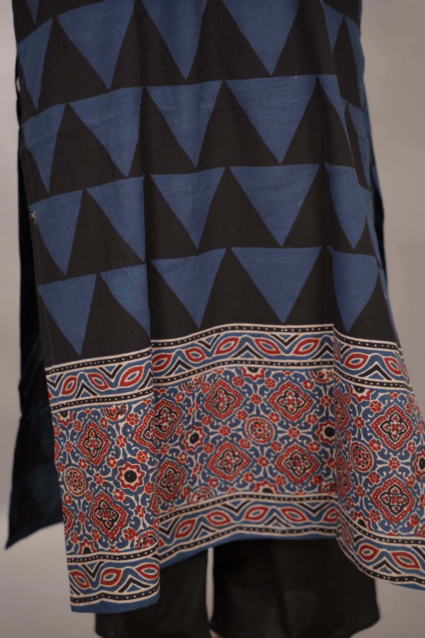 Black & Indigo Ajrakh Pattern Hand Block printed Kurti | Looms & Tassels