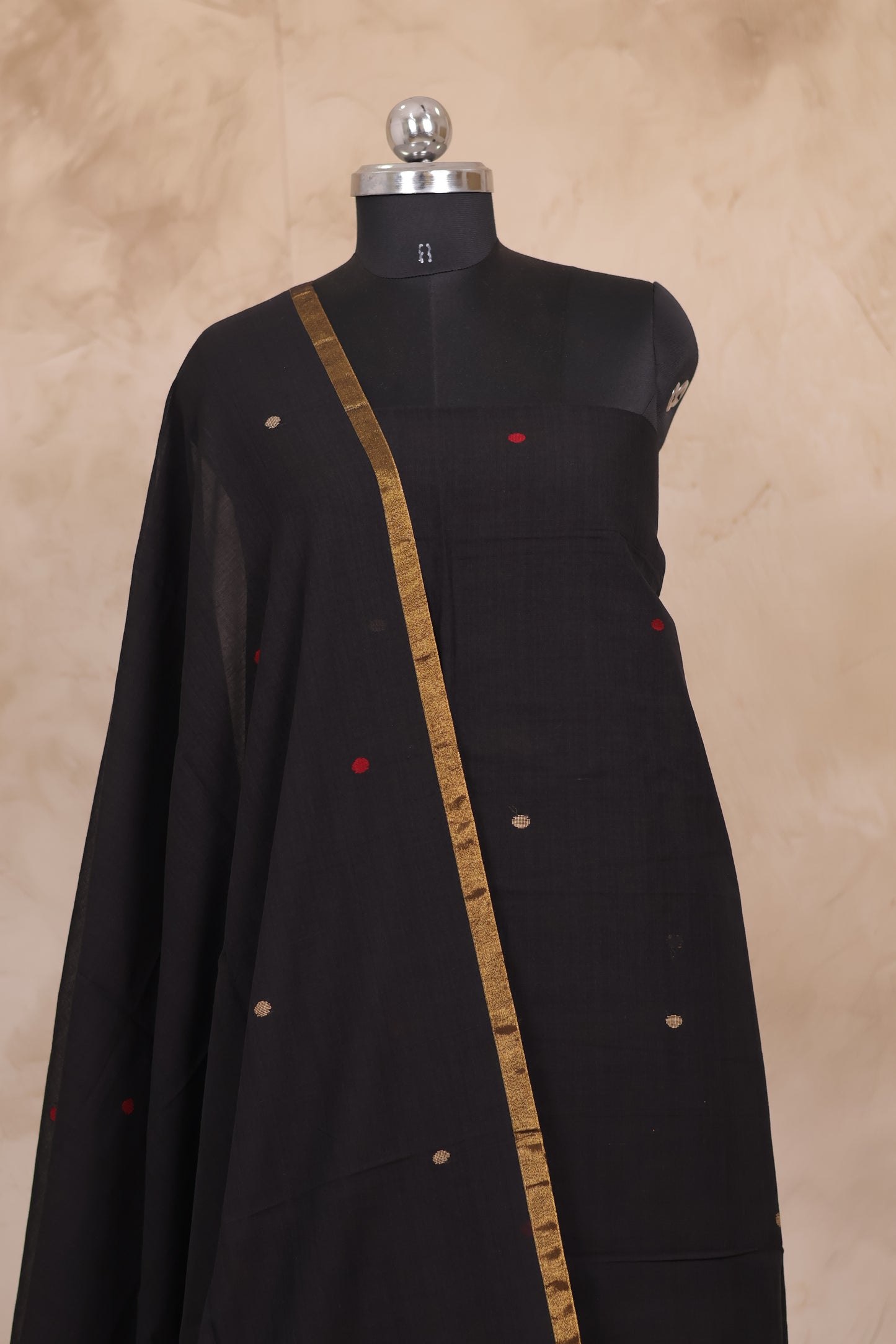 Black Handwoven Jamdhani weaving pure Mercerised Malai cotton 2 piece suit sets | Looms & Tassels