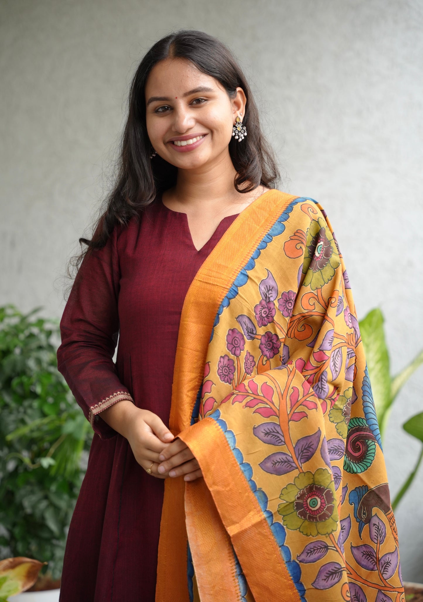 Pen Kalamkari chennur silk duppata