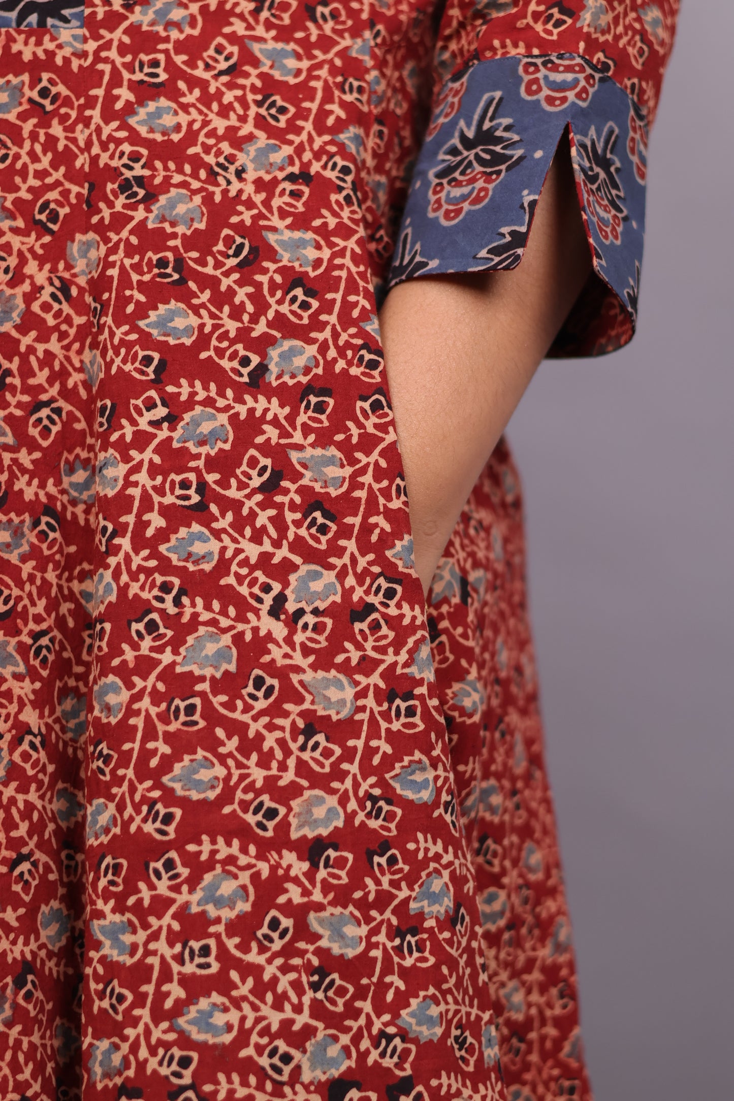 Red & Blue Ajrakh Hand Block printed Aline Kurti