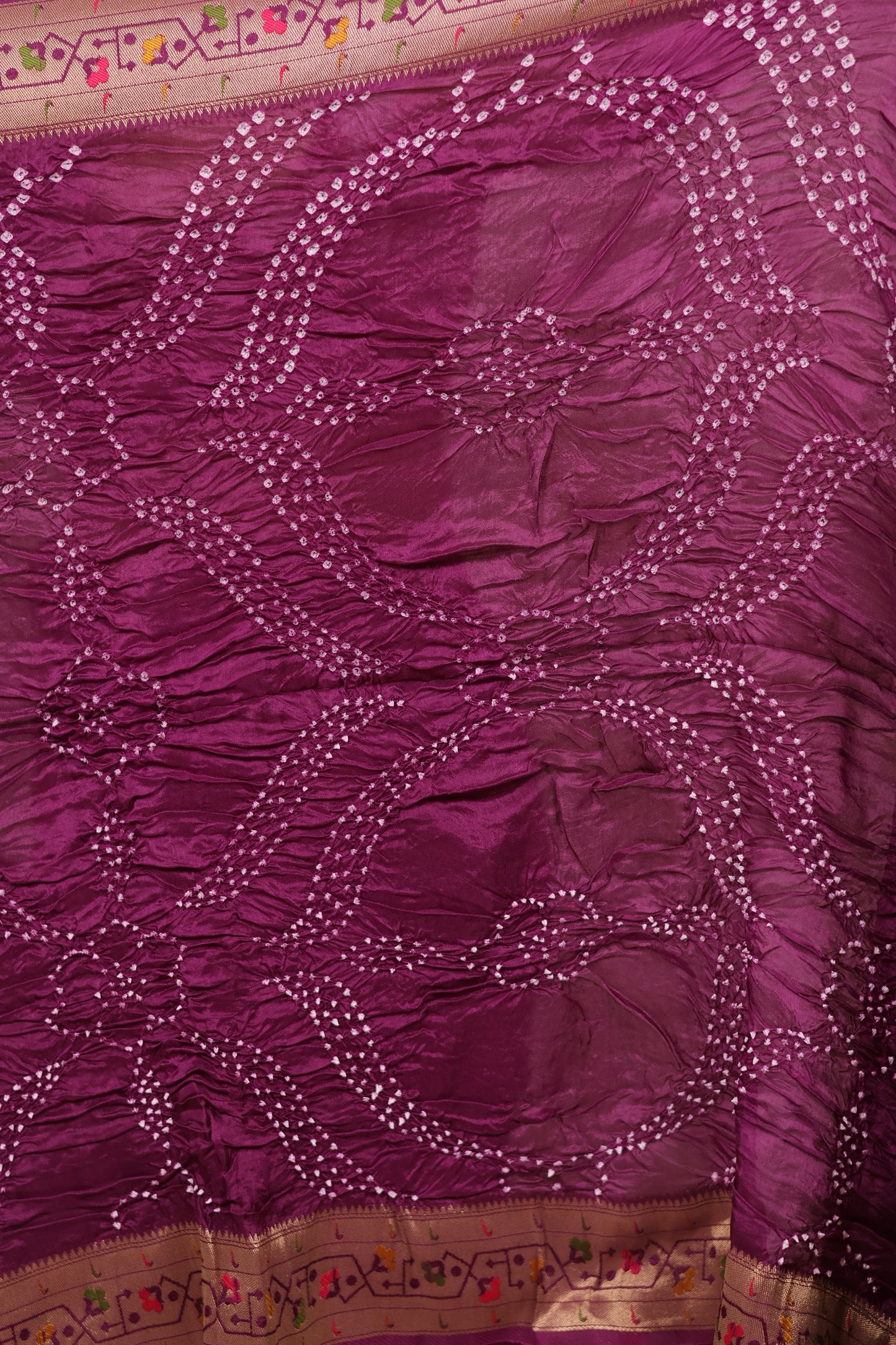 Magenta Handcrafted Pattern Bandhani Paithani Dola Silk Saree | Looms & Tassels