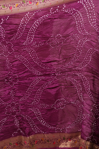 Magenta Handcrafted Pattern Bandhani Paithani Dola Silk Saree | Looms & Tassels