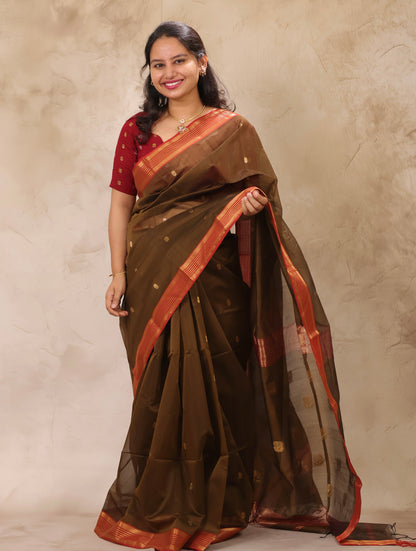 Mehendi Green  Handloom Maheswari Silk Cotton Sarees | Looms & Tassels