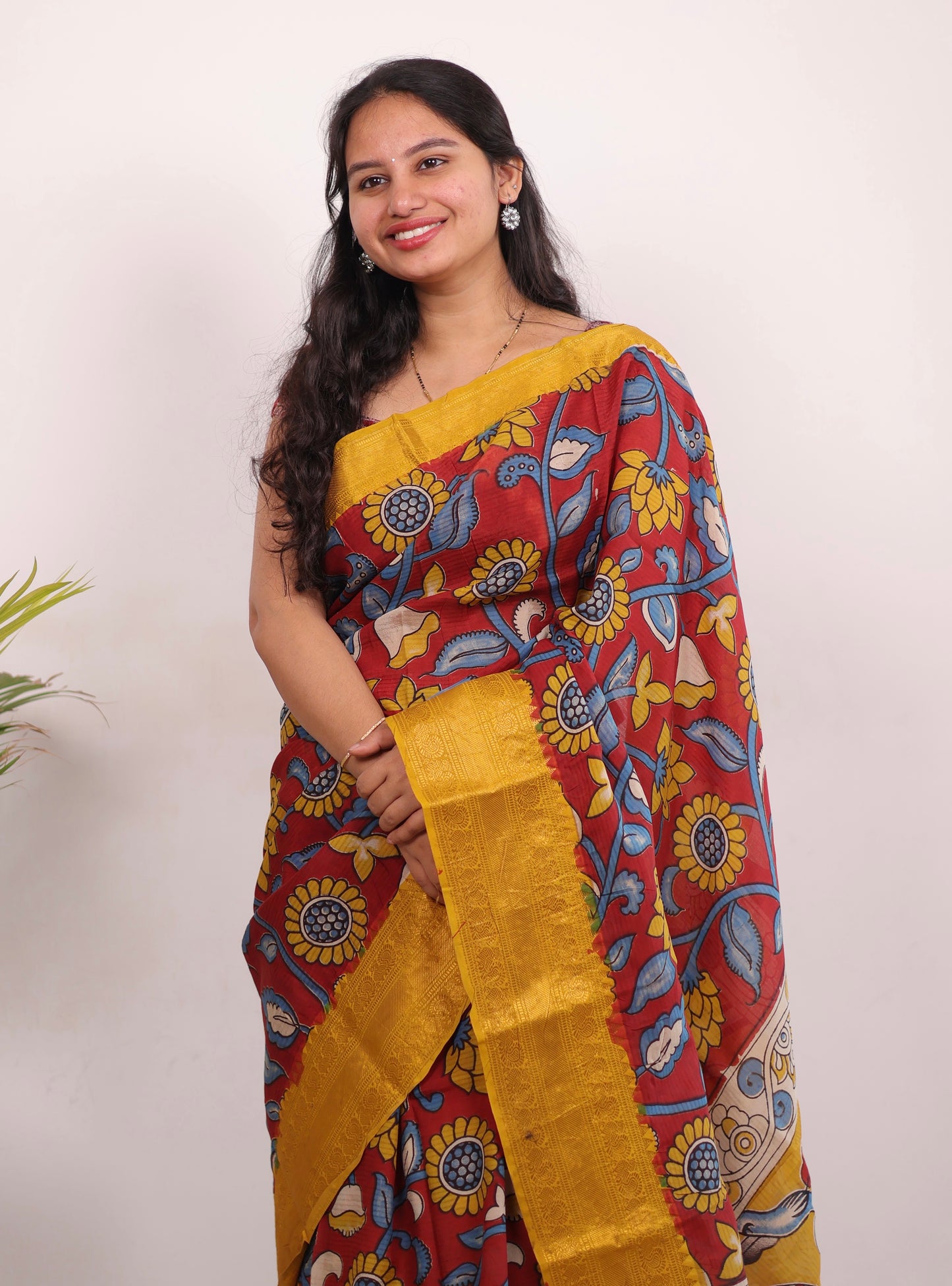 Red Kanchi border Kalamkari chennur silk saree