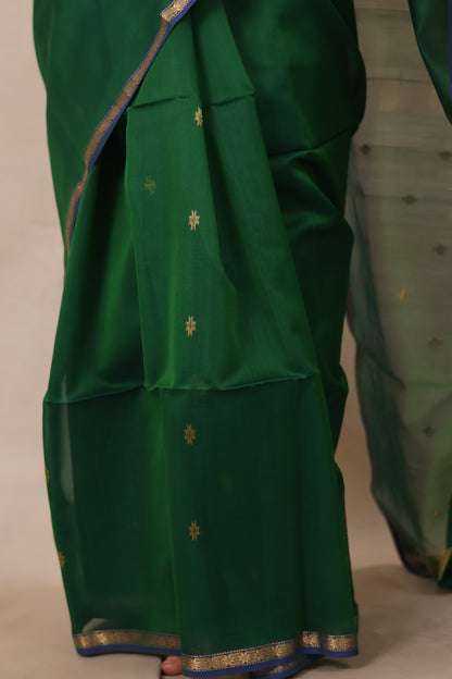 Green Handloom Maheswari Silk Cotton Sarees | Looms & Tassels