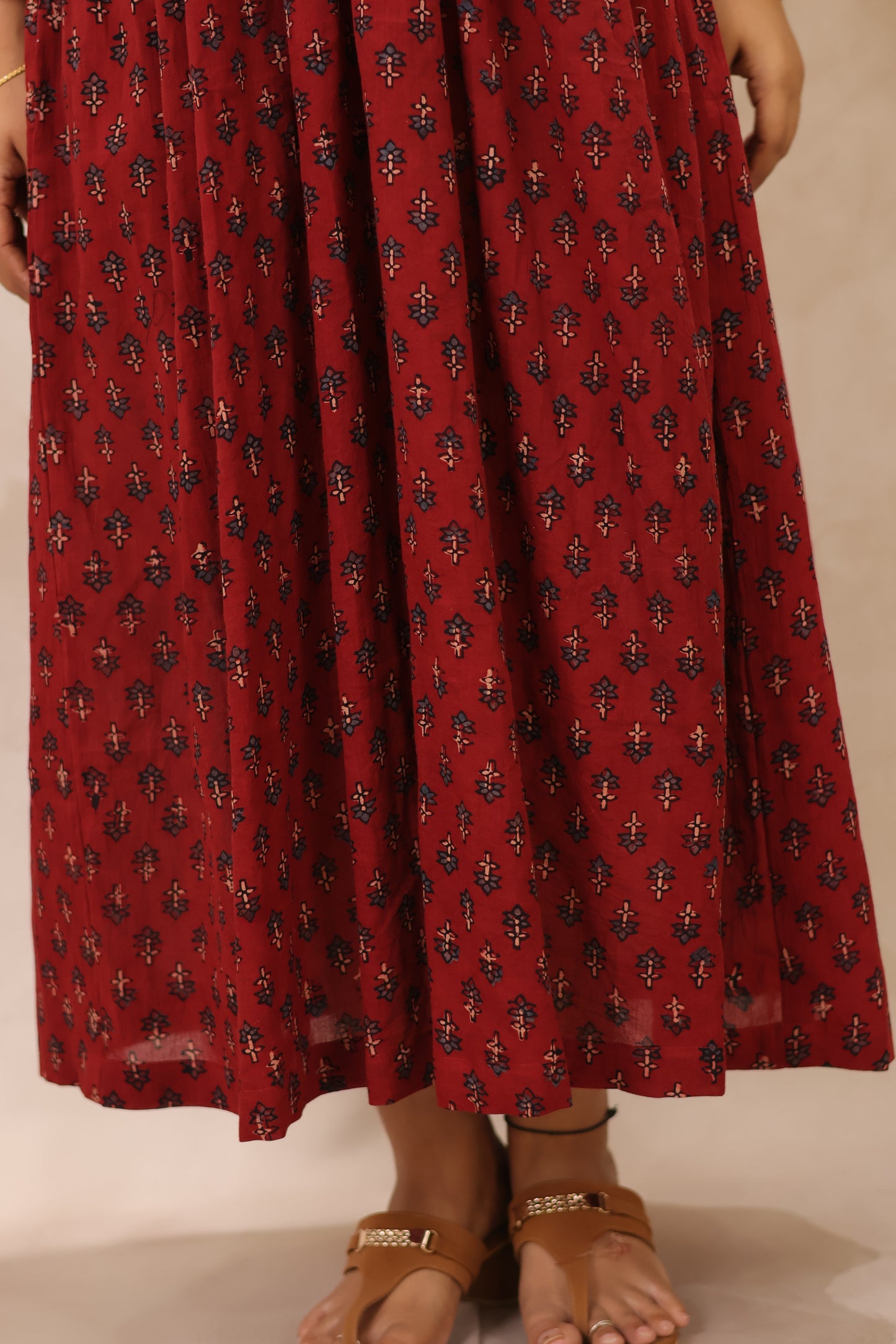 Maroon Ajrakh Hand Block Printed Pure Mul Cotton Aline Kurta | Looms & Tassels