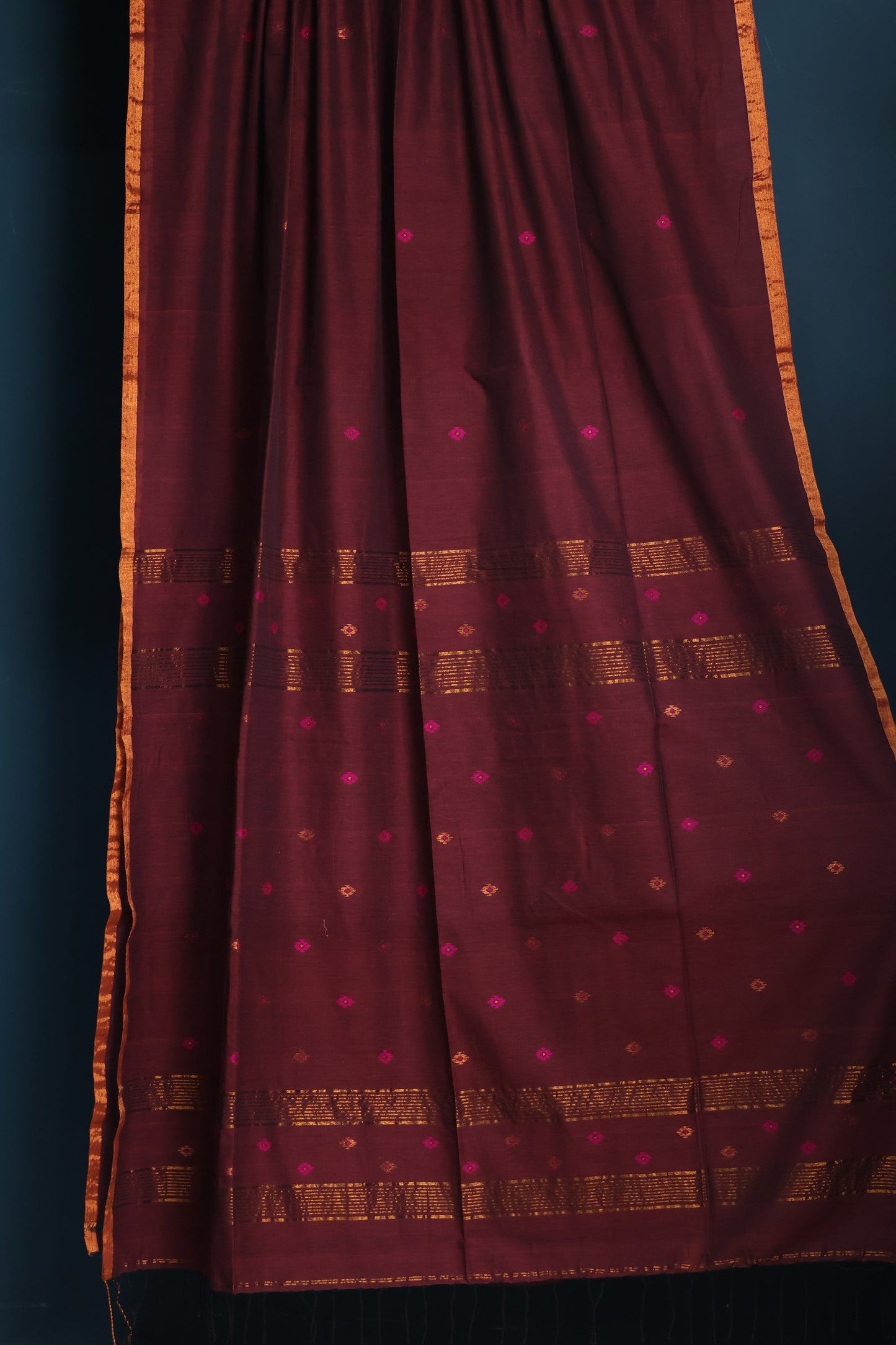 Maroon Pure Handwoven Mercerised Cotton Saree with Mina Jari Butta Weav