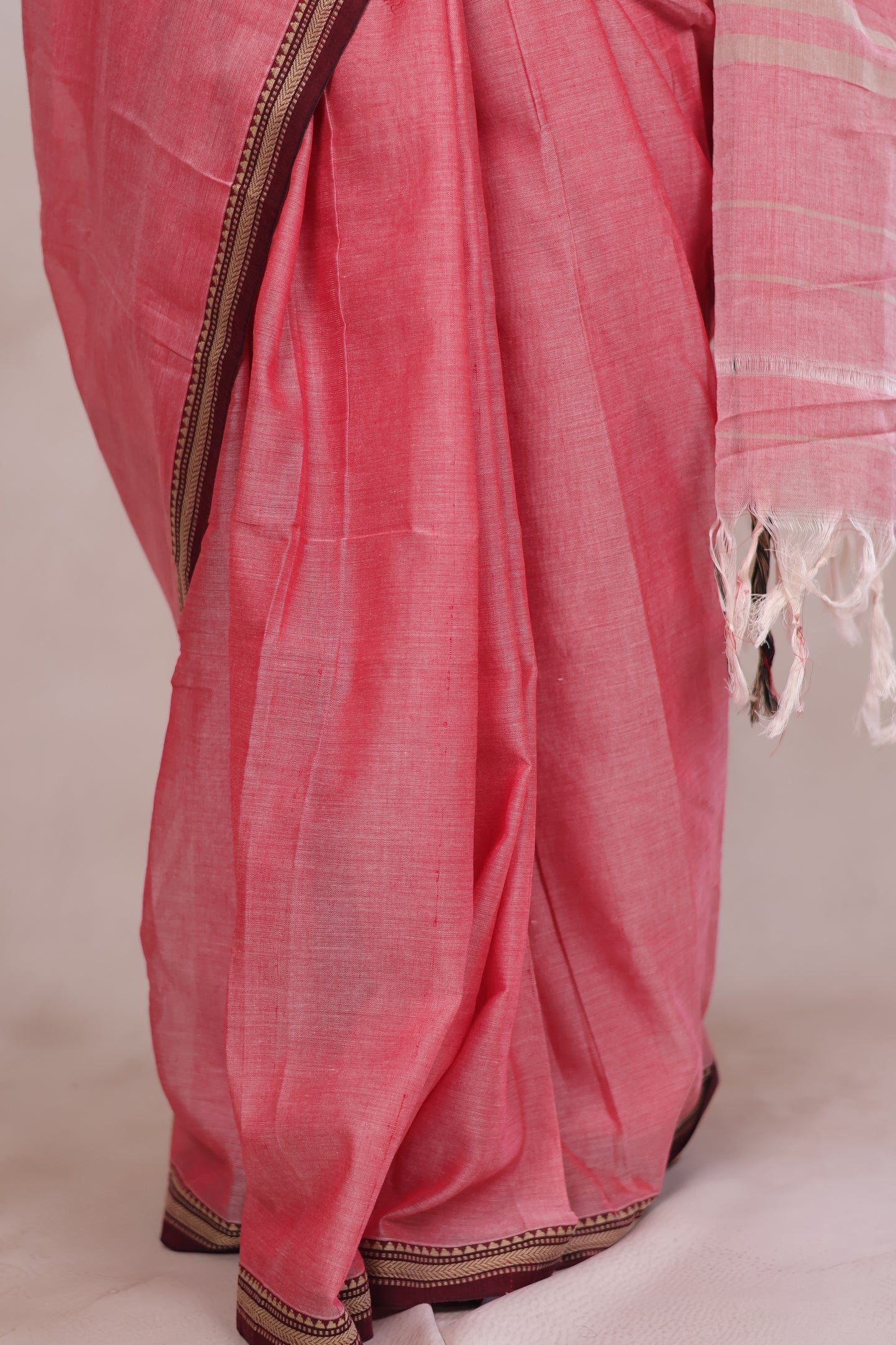Onion Pink Narayanpet Cotton Saree with Ikkat Blouse Piece | Looms & Tassels