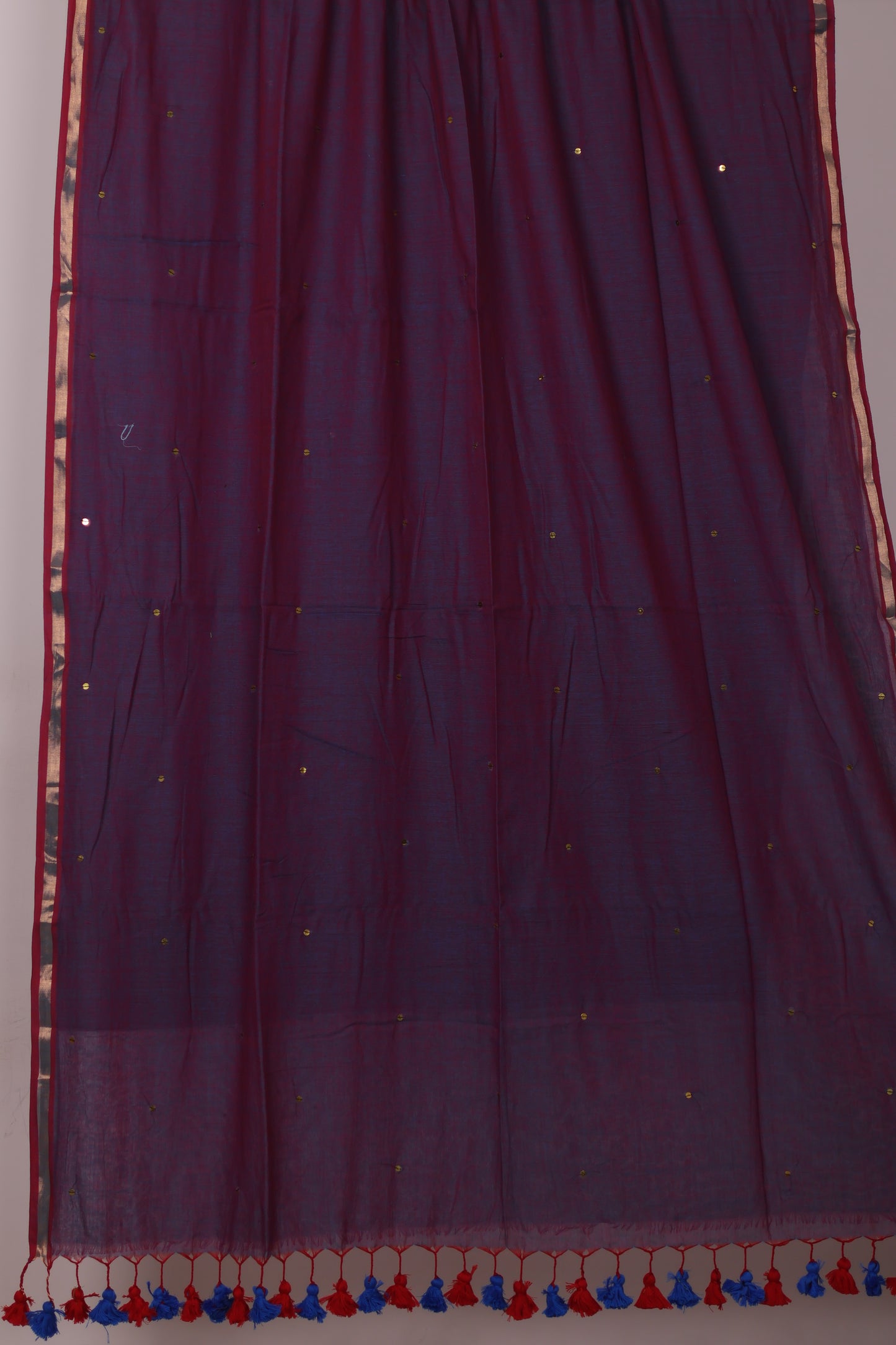 Dual Tone Pure Handwoven Malai Cotton Saree with Sequence Work