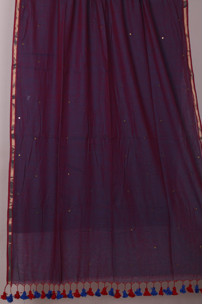 Dual Tone Pure Handwoven Malai Cotton Saree with Sequence Work