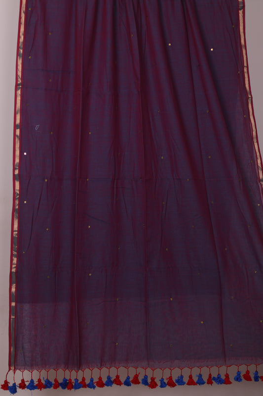 Dual Tone Pure Handwoven Malai Cotton Saree with Sequence Work