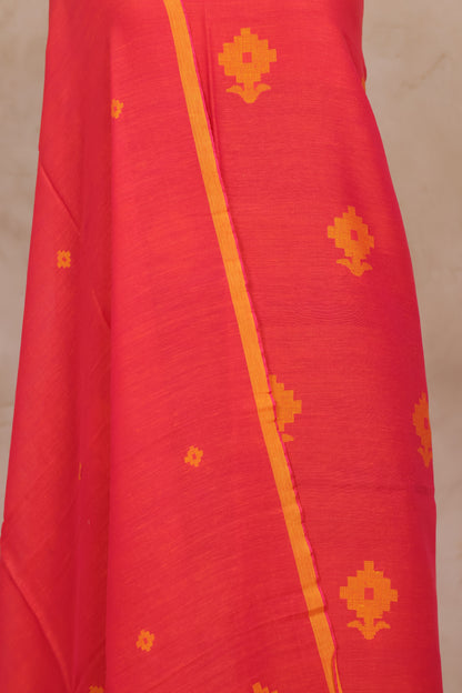 Pink Handwoven Jamdhani weaving pure Mercerised Malai cotton 2 piece suit sets | Looms & Tassels