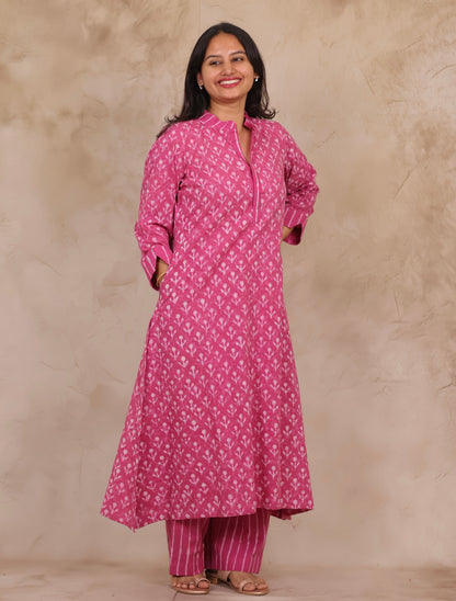 Pink Pure Mul Cotton Aline Kurta Set (Set of 2) | Looms & Tassels