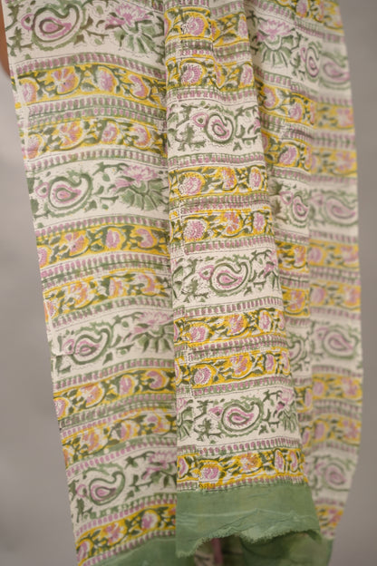 Green Georgette Hand Block Printed Saree| Looms & Tassels