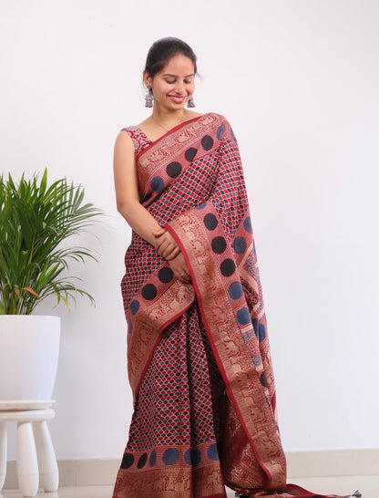 Ajrakh Dola Silk Saree