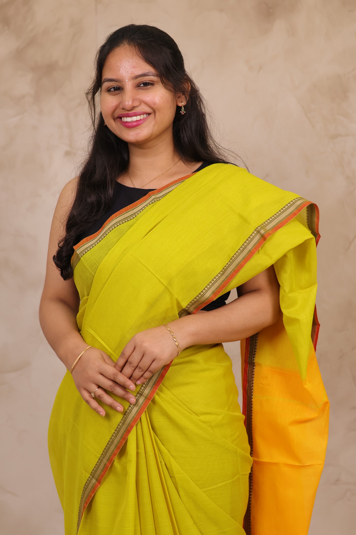 Lemon Yellow Narayanpet Cotton Saree | Looms & Tassels