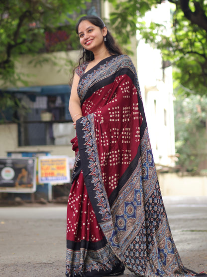 Ajrakh Bandhej Modal Silk Saree