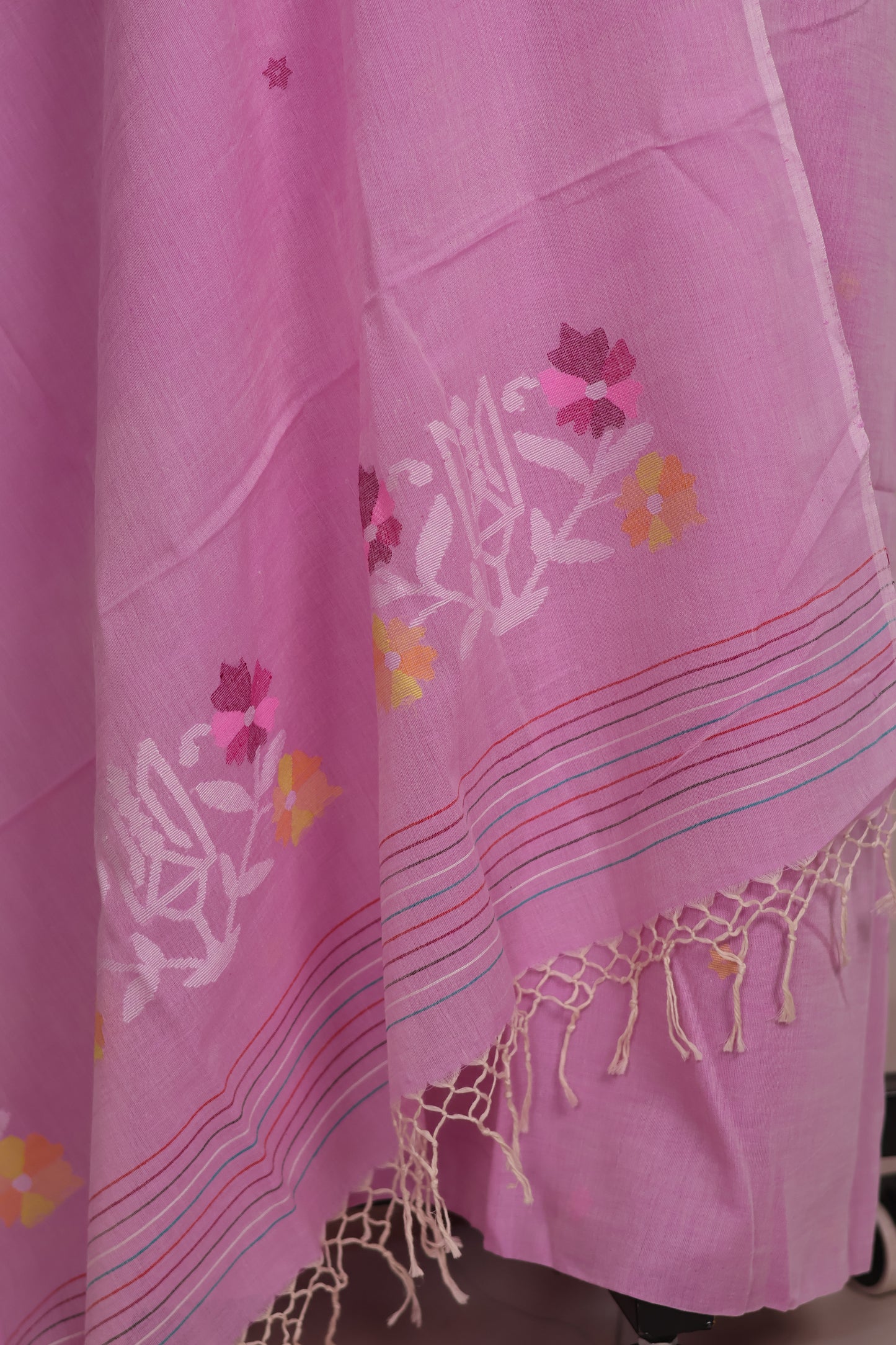 Lilac Handwoven Jamdhani weaving pure Malai cotton 2 piece suit sets | Looms & Tassels