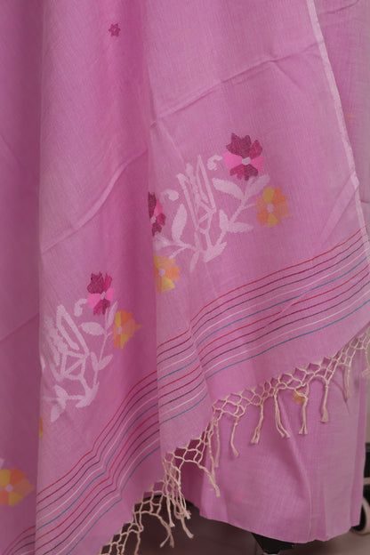 Lilac Handwoven Jamdhani weaving pure Malai cotton 2 piece suit sets | Looms & Tassels