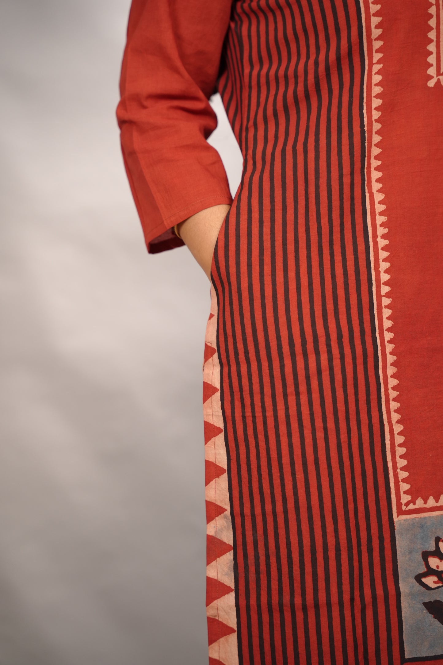 Red Ajrakh Pattern Hand Block printed Kurti | Looms & Tassels