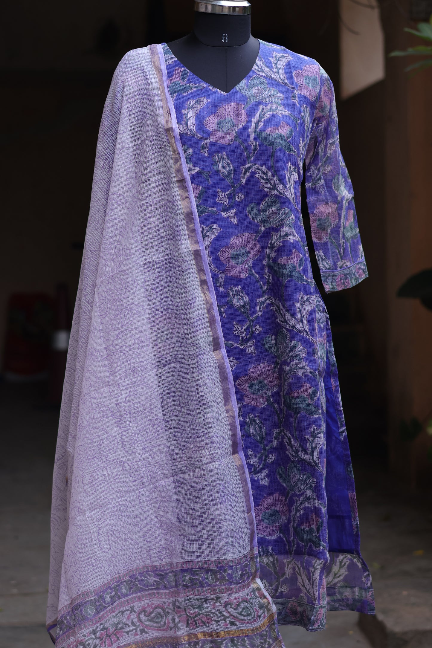 Handblock printed kota 3 piece suit (stitched)