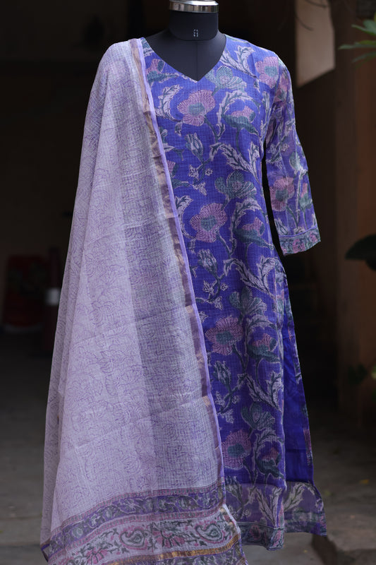 Handblock printed kota 3 piece suit (stitched)