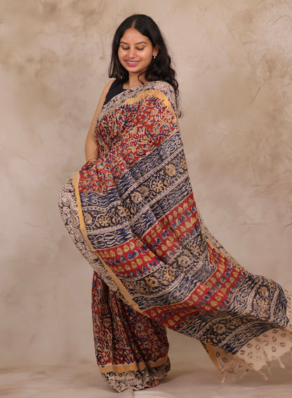 Hand Block Printed Kalamkari Chennur Silk Saree