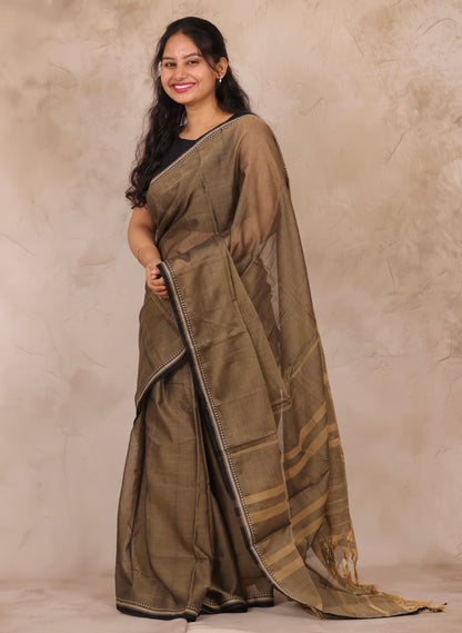 Grey Narayanpet Cotton Saree | Looms & Tassels