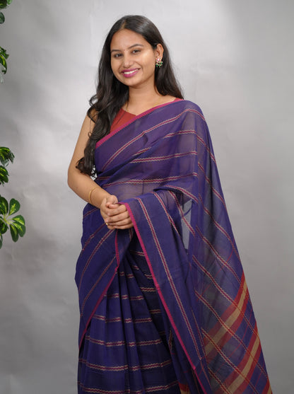 Blue Narayanpet Cotton Saree | Looms & Tassels