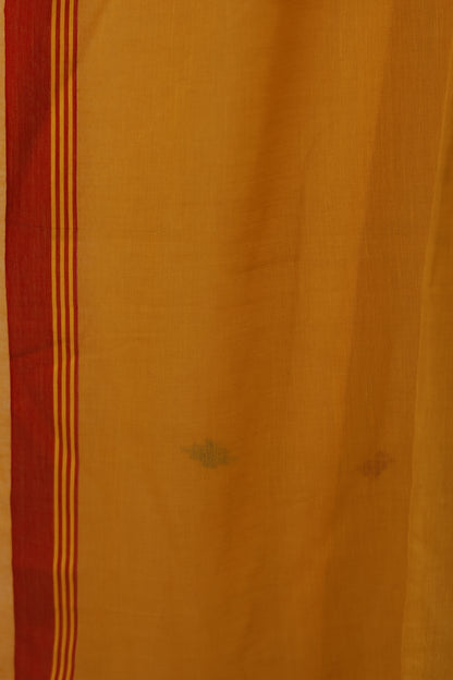 Yellow Pure Handwoven Jamdhani Malai Cotton Saree